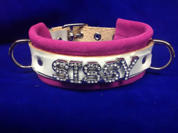 sissy pink leather collar